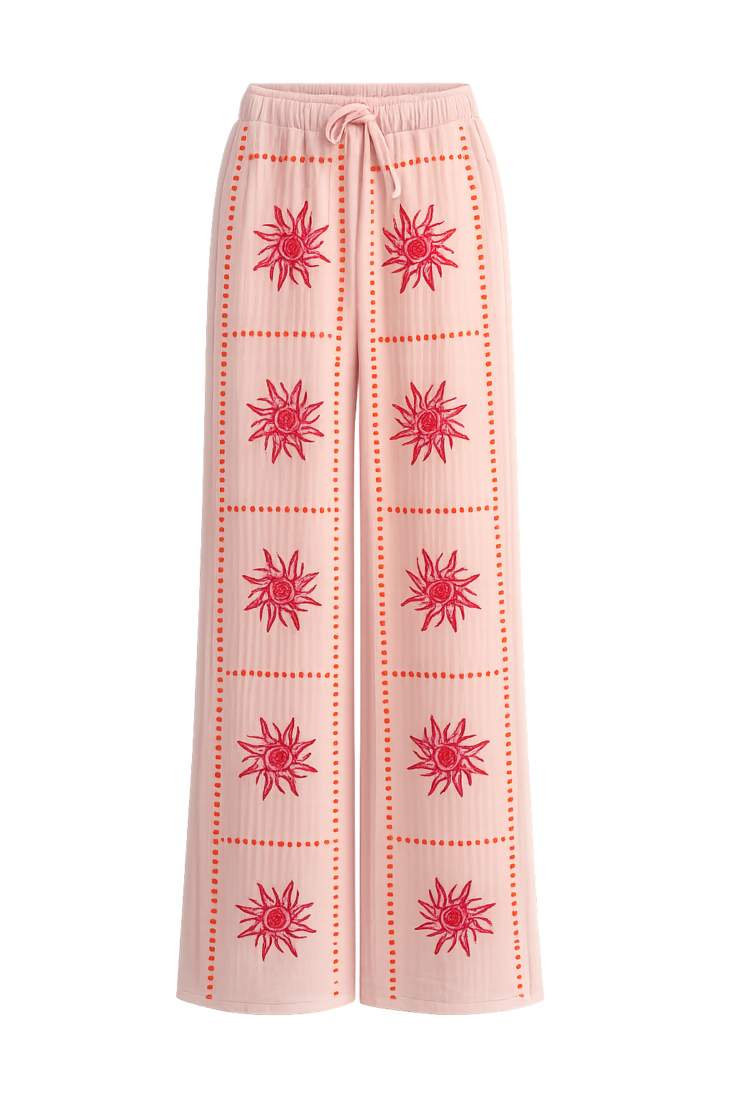 Cotton Embroidered Drawstring Trousers