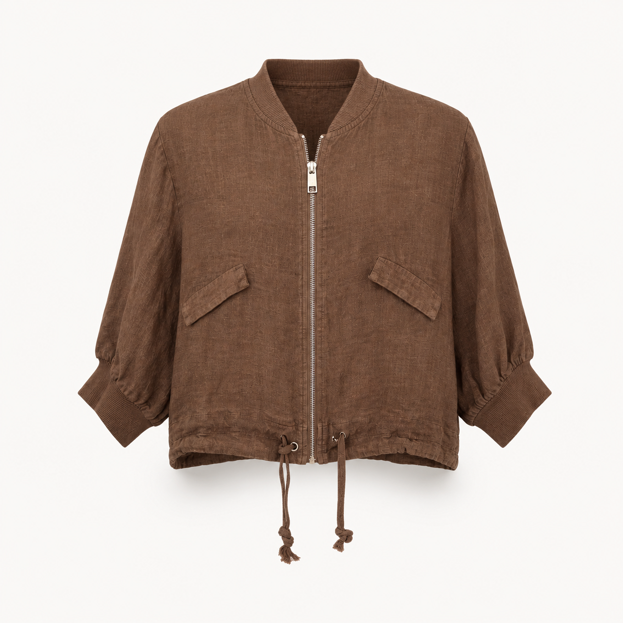 Brown Linen Bomber Jacket