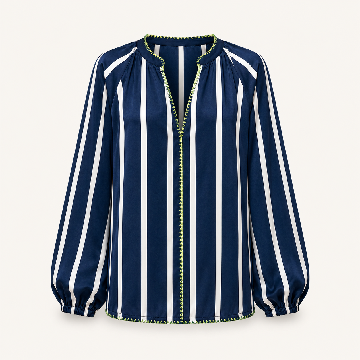 Navy/White Stripe with Contrast Stitch Cotton Over Shirt