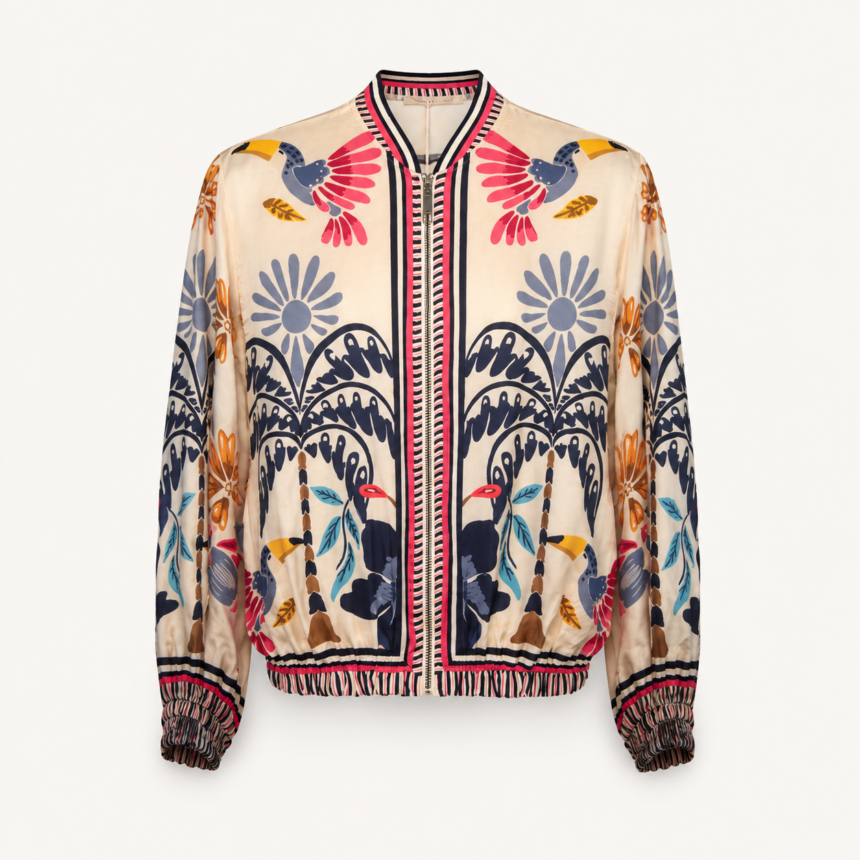 Palm Printed Satin Bomber Jacket