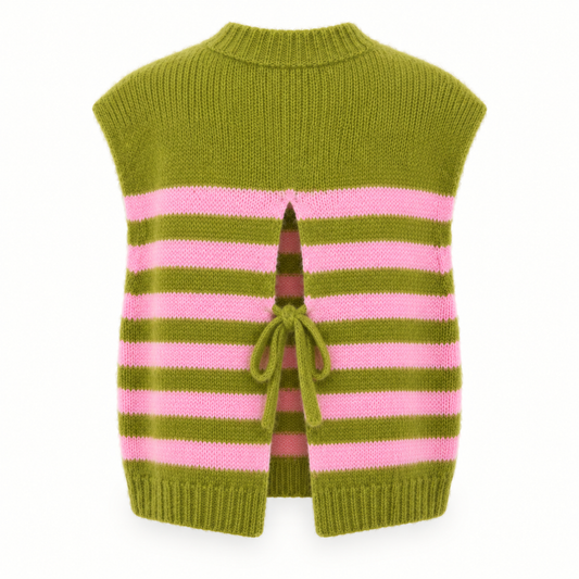 Green with Pink Stripe Tie Back Tank Top