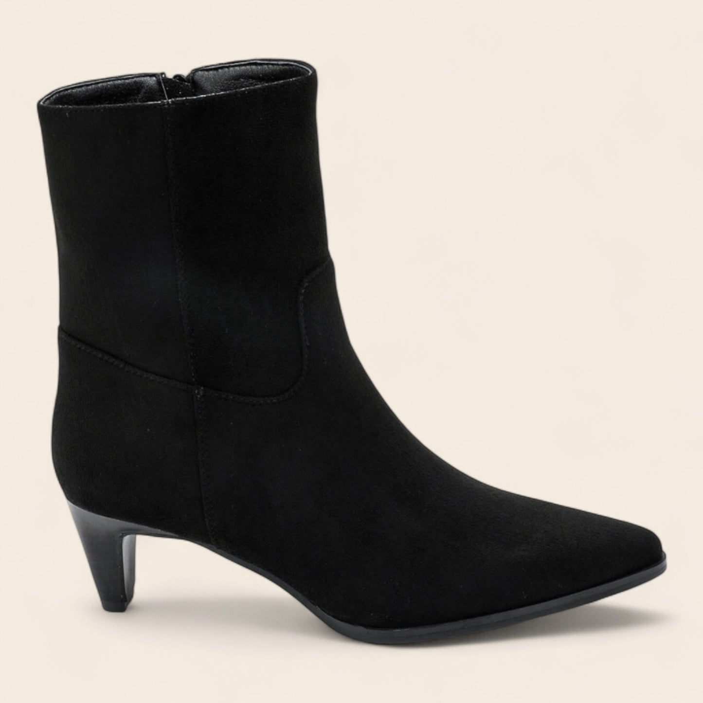 Black Suedette Low Point Ankle Boot