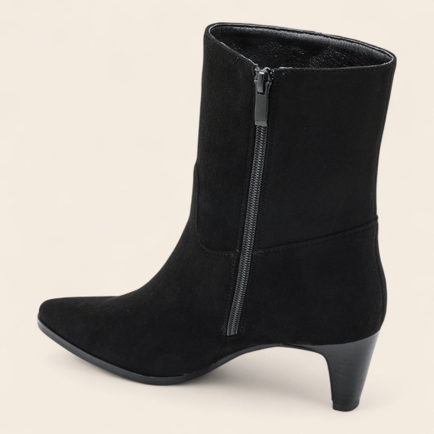 Black Suedette Low Point Ankle Boot