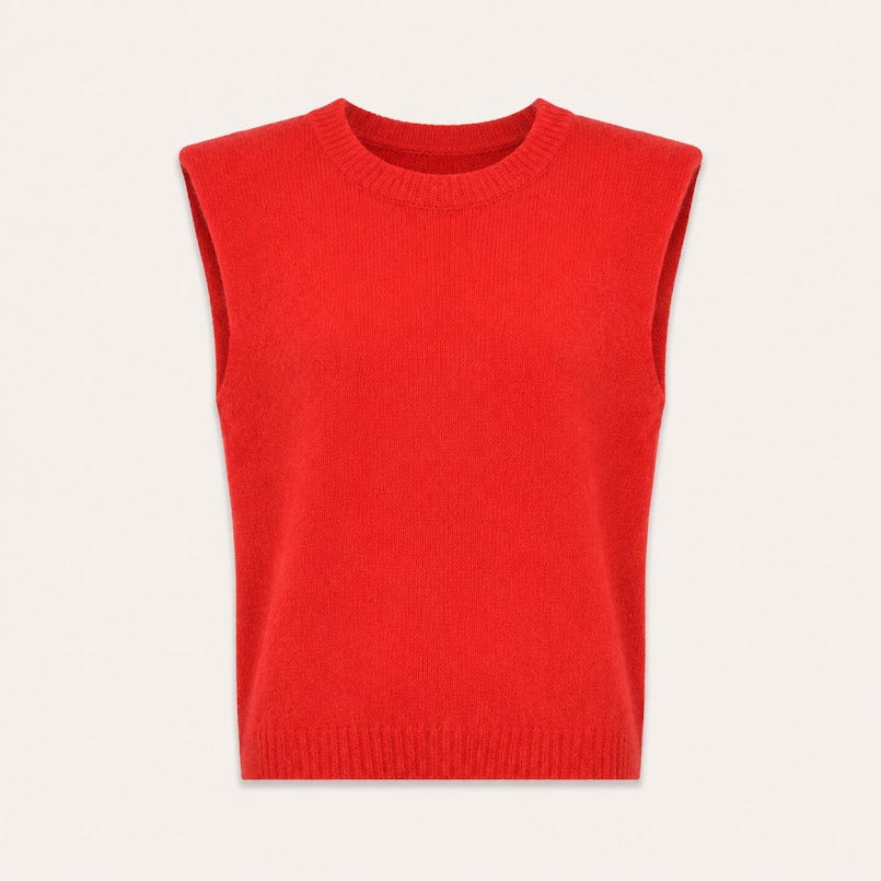 Red Shoulder Pad Knit Tank