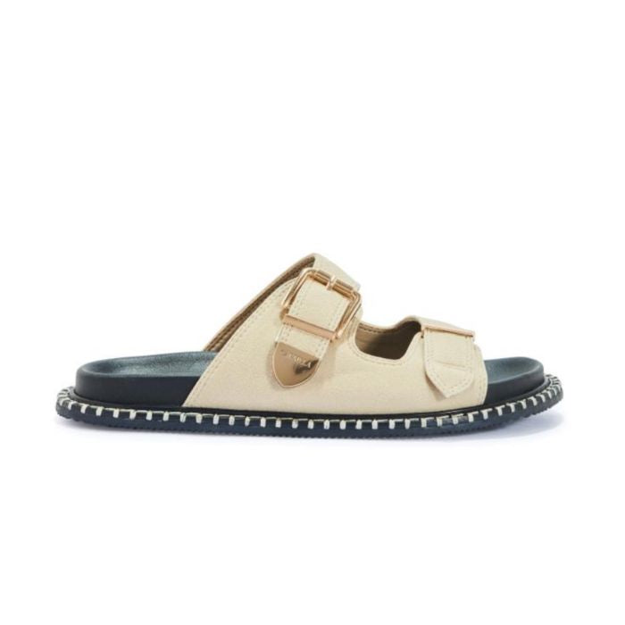 Nude Suedette Footbed Sandal with Gold Buckles