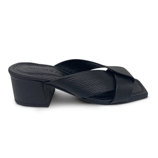 Black Leather Wide Fit Block Heel Sandal