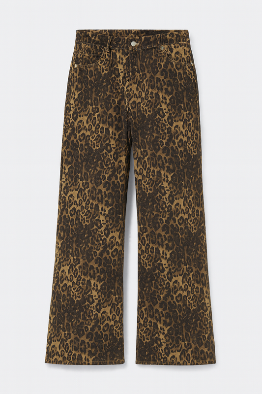Wide Leg Leopard Print Jeans