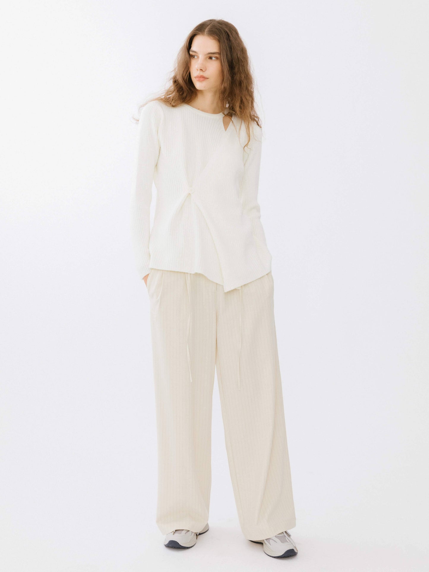 Cream Crossover Ribbed Knit Jumper