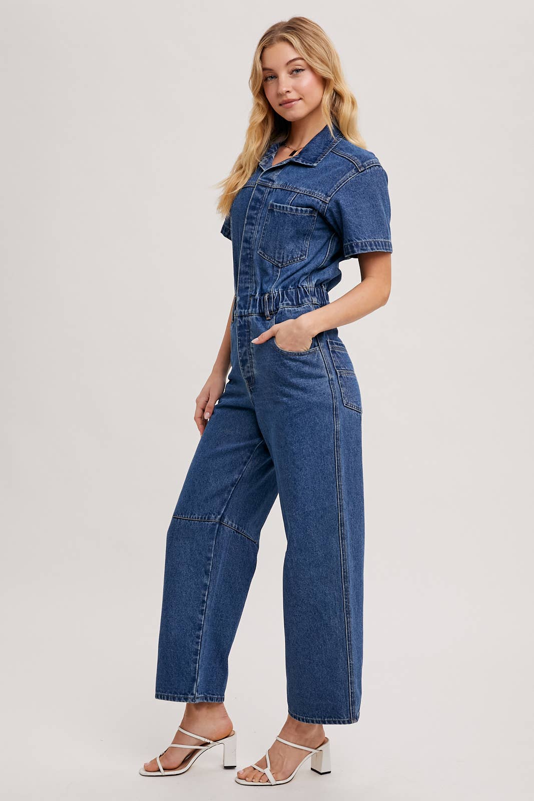 Denim Short Sleeve Jumpsuit