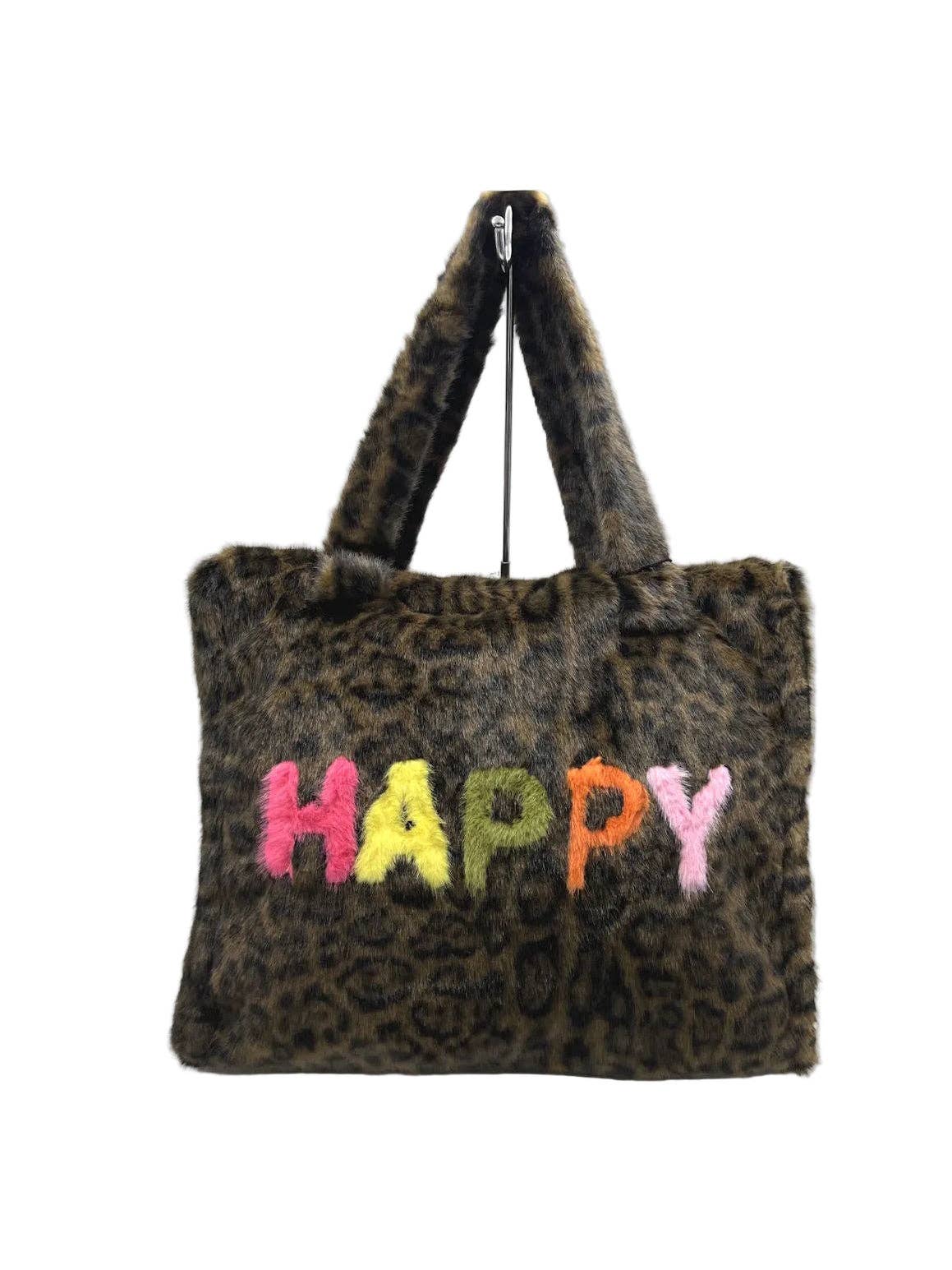 Plush Faux Fur Happy Leopard Oversized Tote Bag