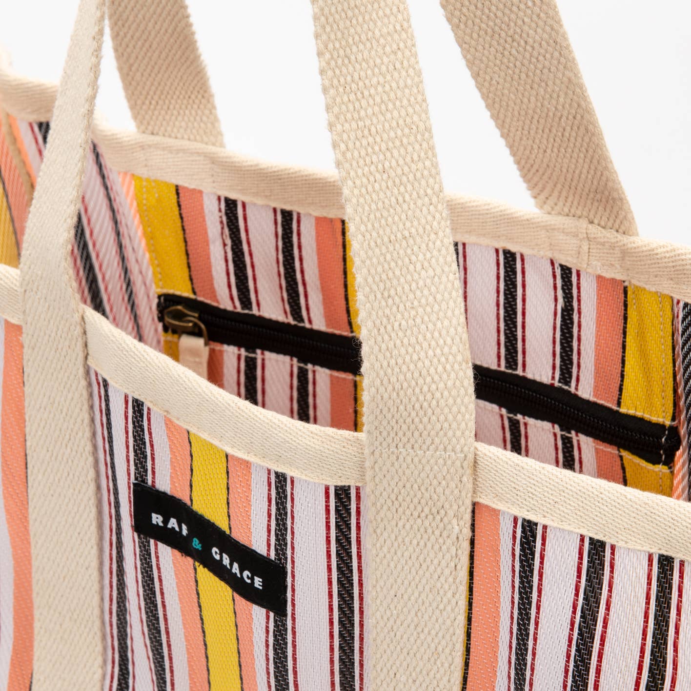 Yellow/Pink/Black Striped Beach/Tote Bag