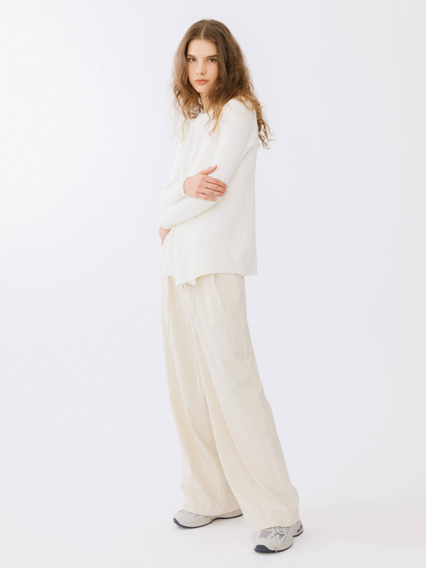 Cream Crossover Ribbed Knit Jumper