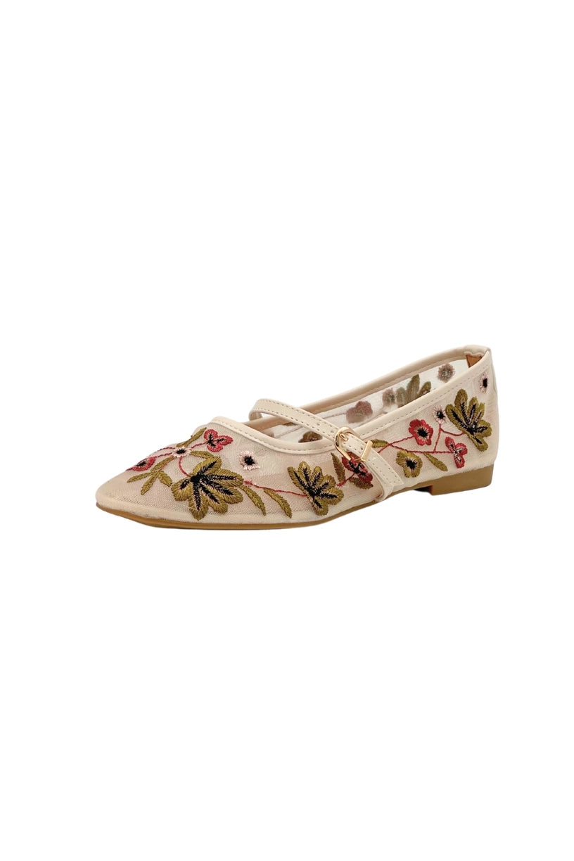 Beige Embroidered Ballerina