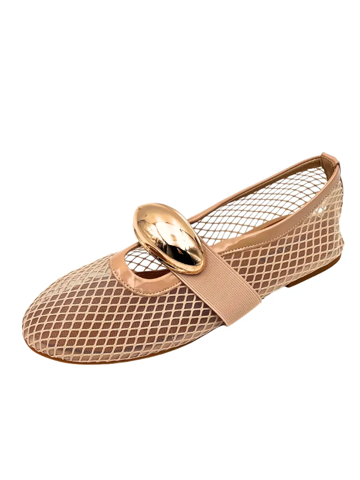 Beige Mesh with Gold Metal Ballerina