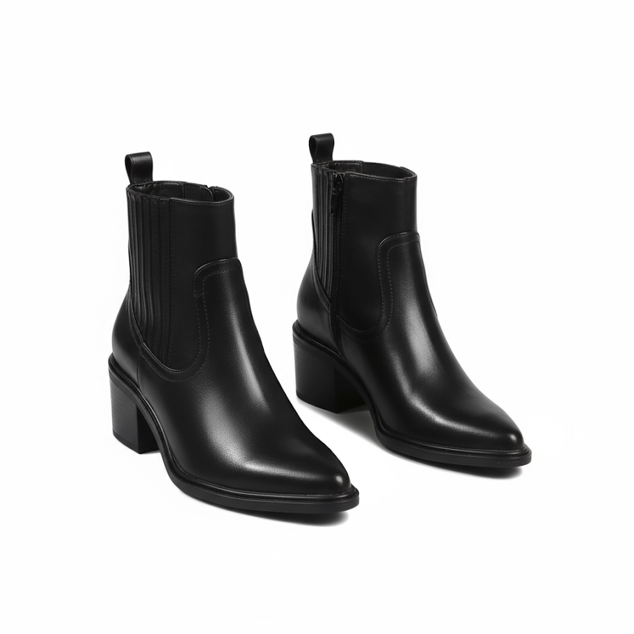 Black Block Heel Point Ankle Boot