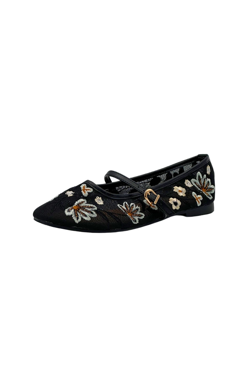 Black Embroidered Ballerina