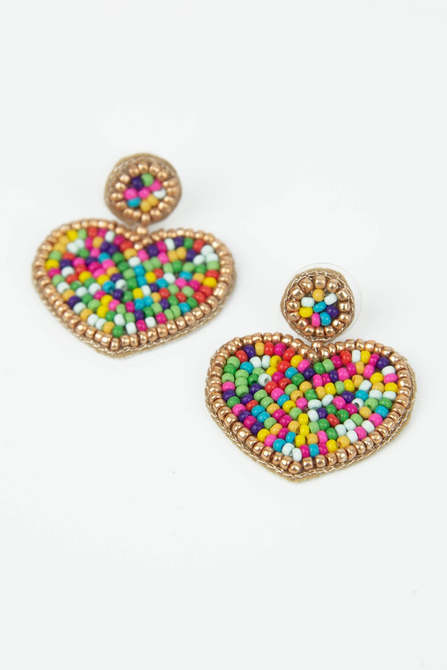 Multi Coloured Beaded Heart Earrings