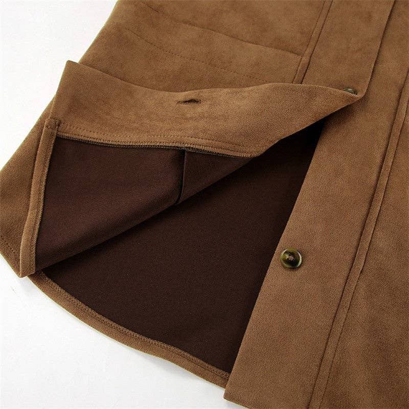 Brown Loose Collar Suedette Jacket
