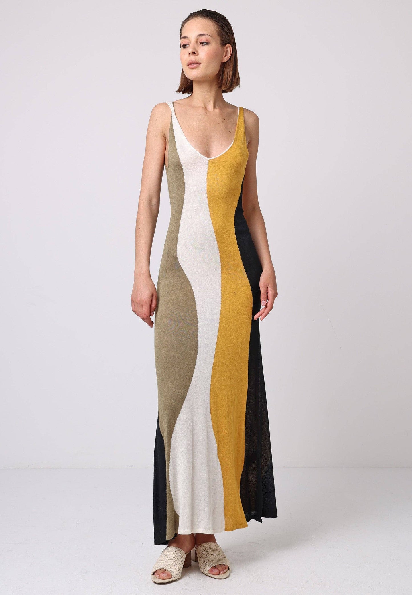 Soft Knit Sleeveless Maxi Dress In Abstract Multi Print