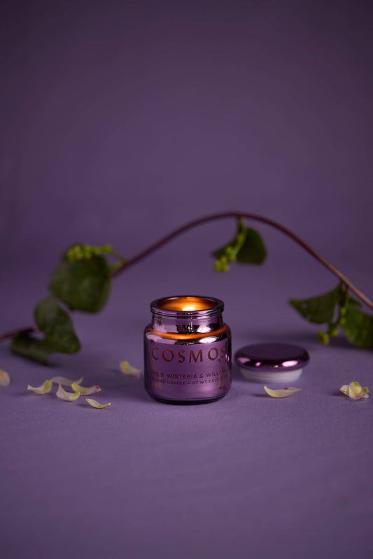 Cosmos Violet Metallic Glass Candle - Wisteria Willow