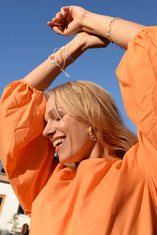 Rainbow Round Beaded Hoop Earrings