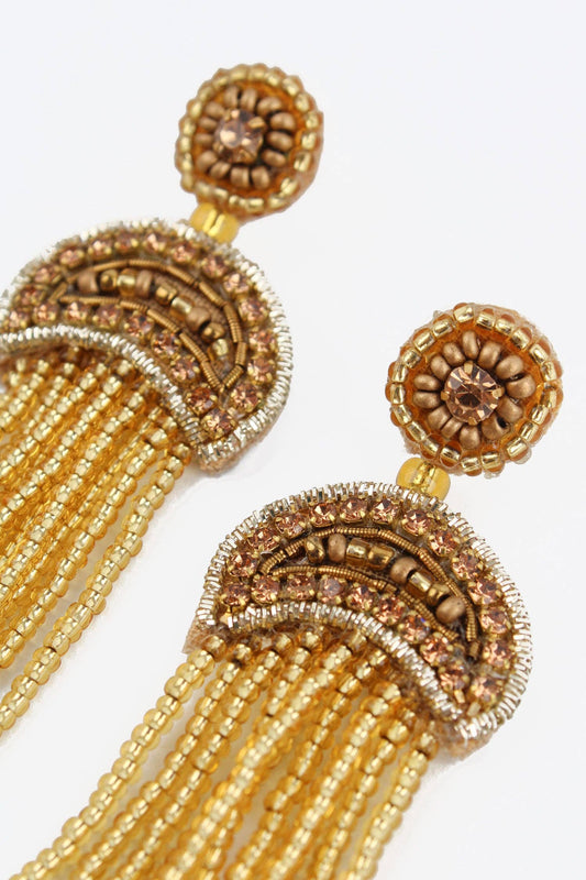 Gold Beaded Tassel Earring