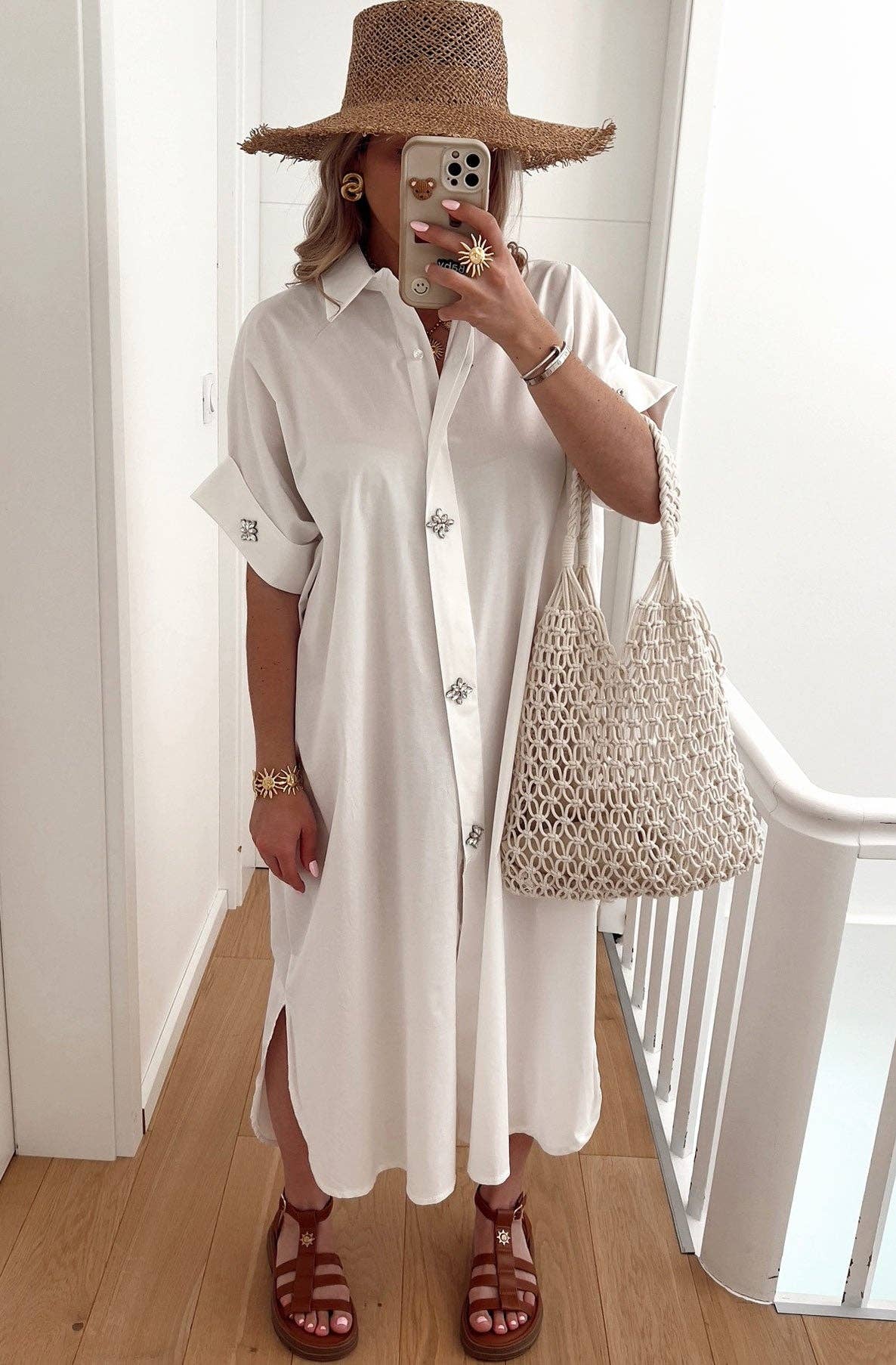 Diamante Oversized Midaxi Shirt Dress