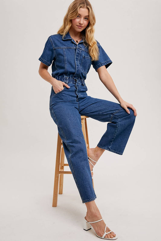 Denim Short Sleeve Jumpsuit