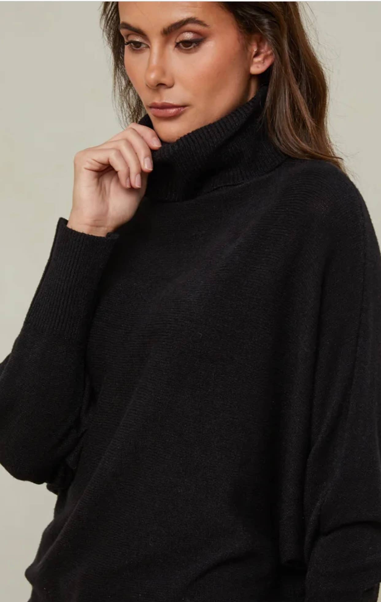Black Cashmere Blend Turtle Neck Sweater
