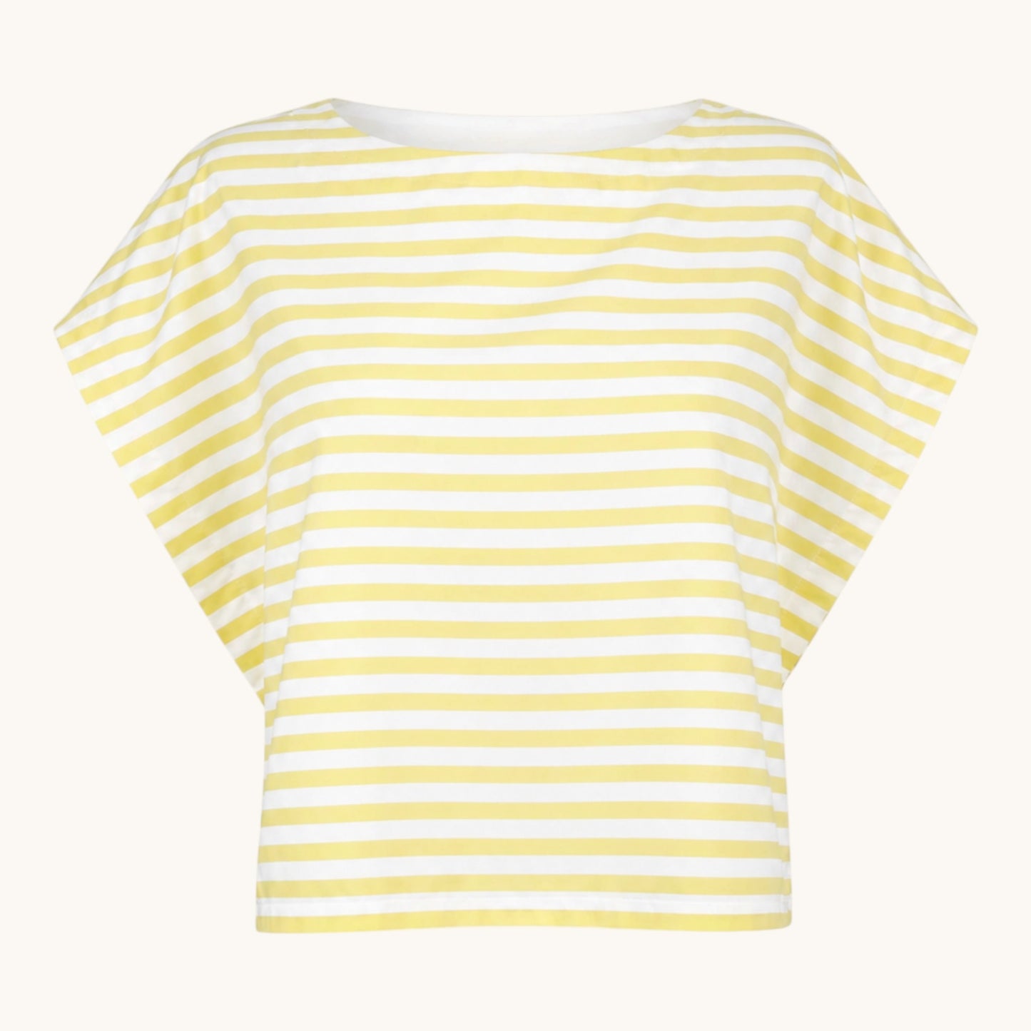 Feather & Sole yellow and white striped t-shirt, 100% polyester, slightly cropped fit.
