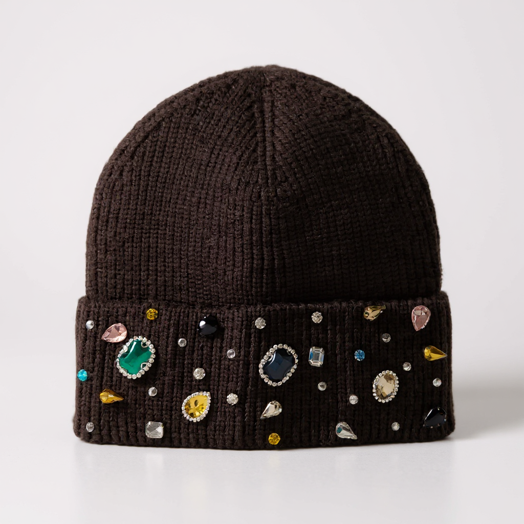 Brown Multi Coloured Jewel Beanie