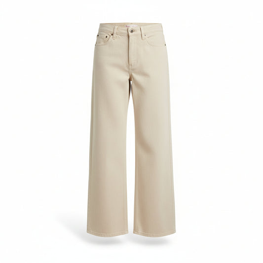 Beige High Waist Stretch Wide Leg Jeans
