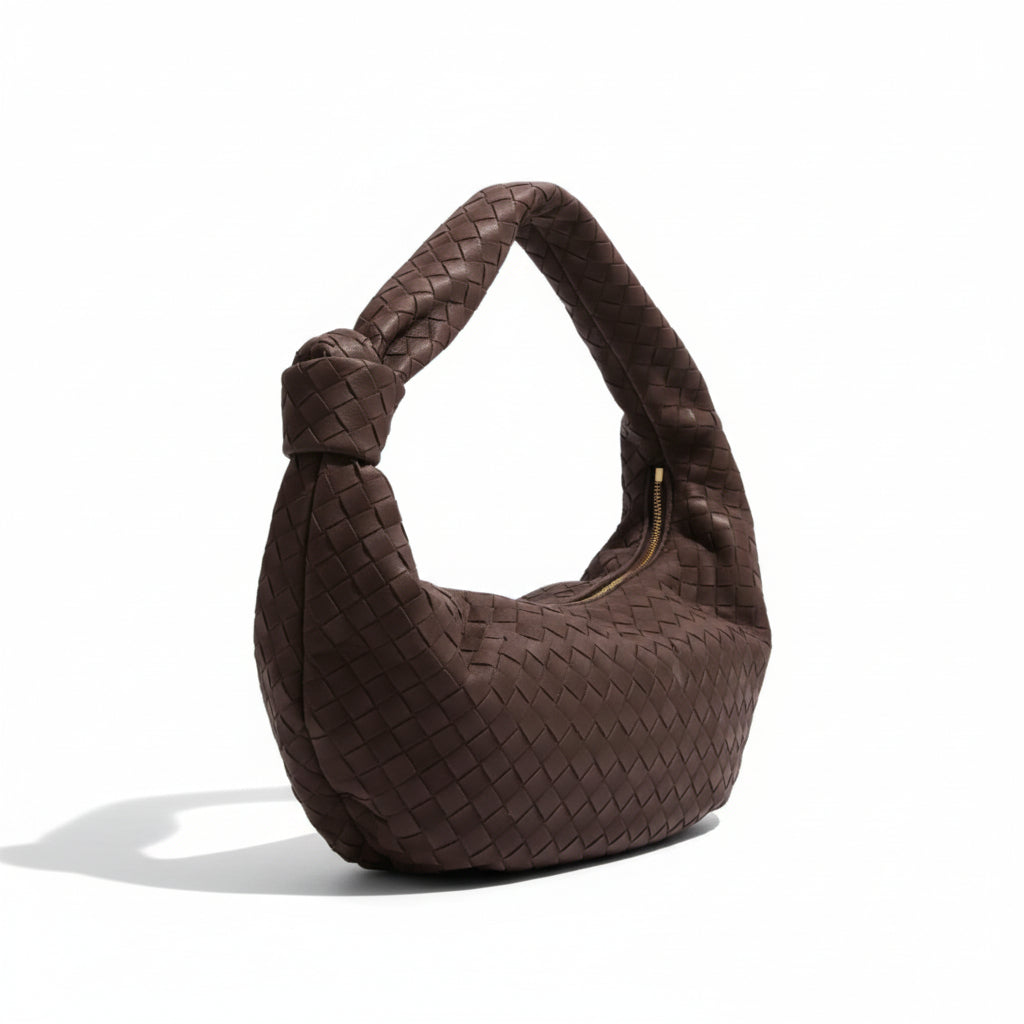 Brown Large Suedette Slouch Woven Shoulder Bag