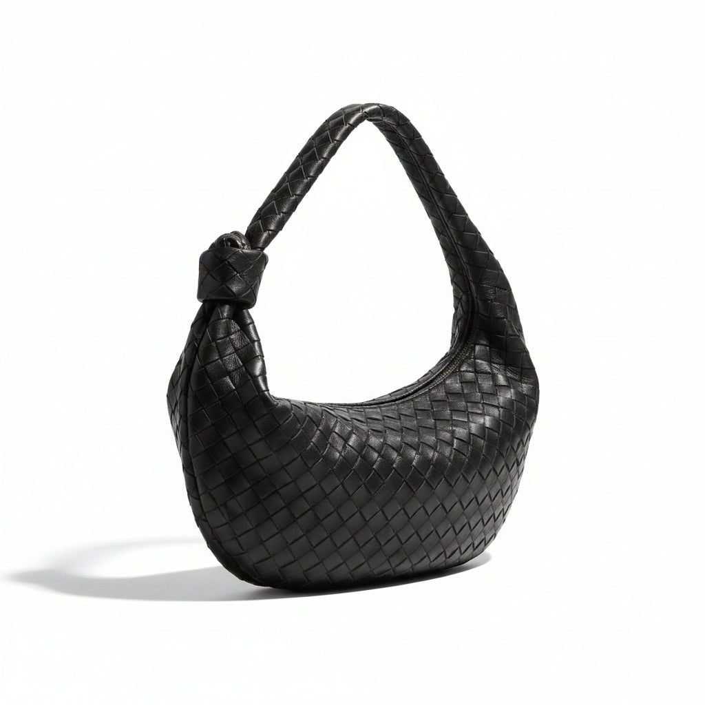 Black Large Slouch Woven Shoulder Bag