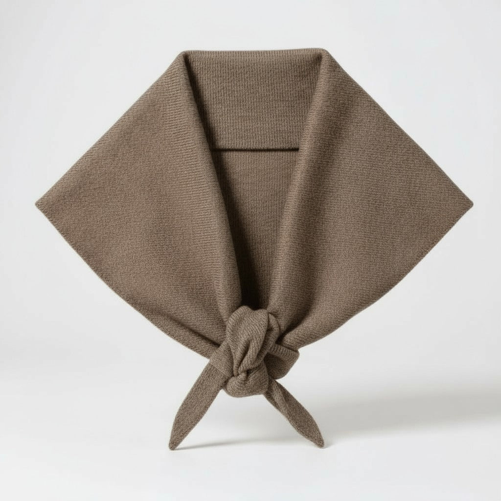 Knitted Triangle Scarf in Beige