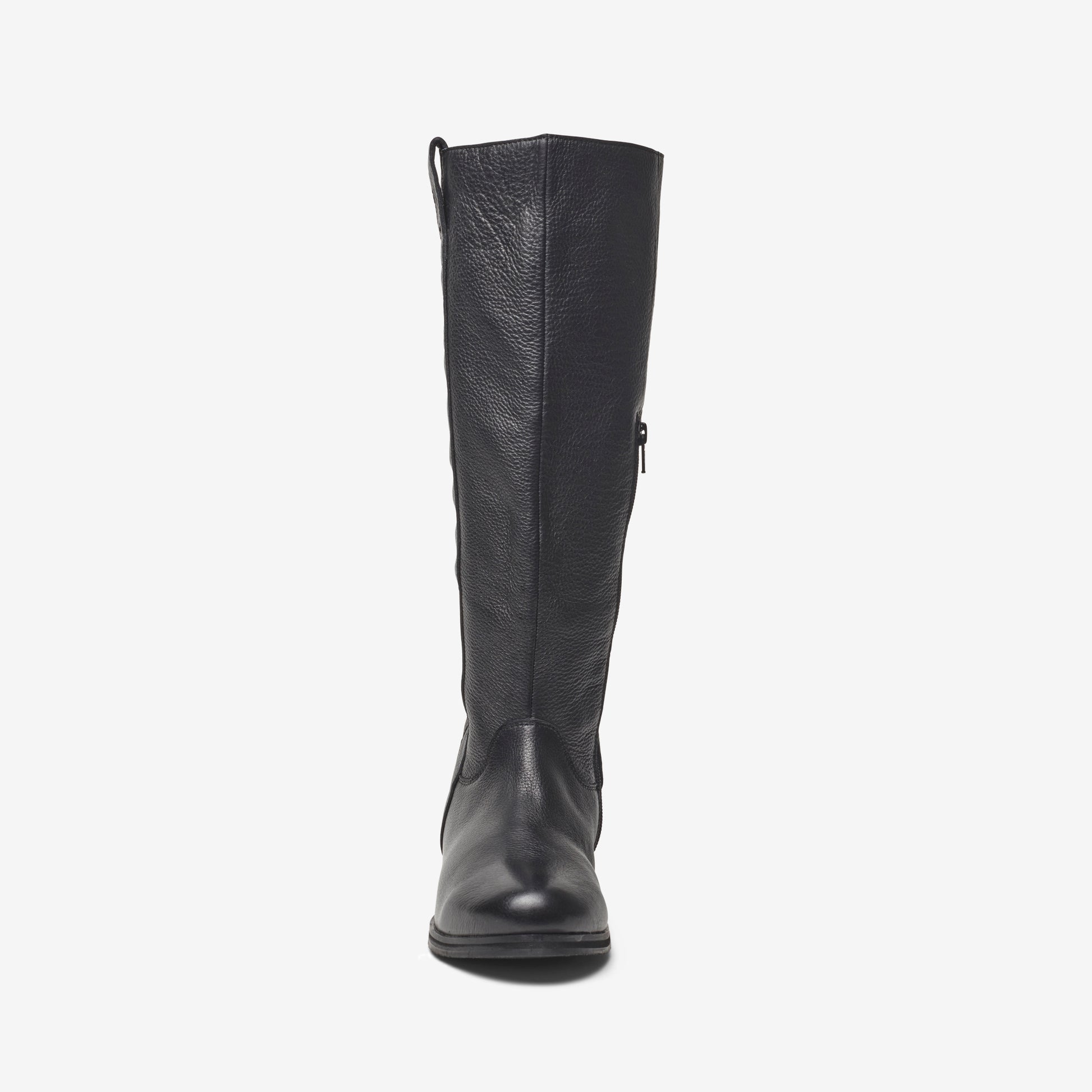 Front view of leather wide calf knee high boot