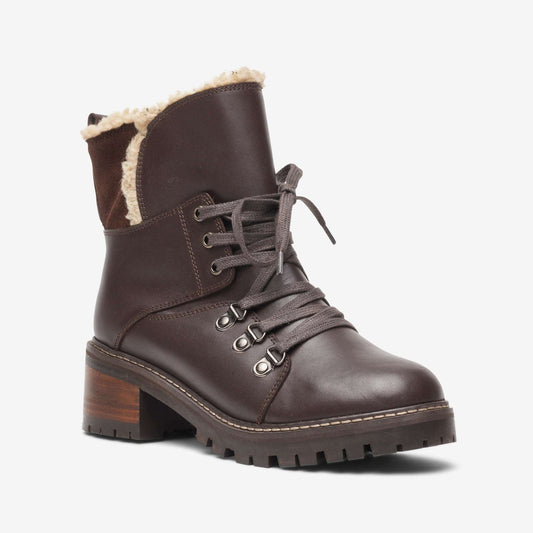 Brown leather wide fit heeled lace up ankle boot