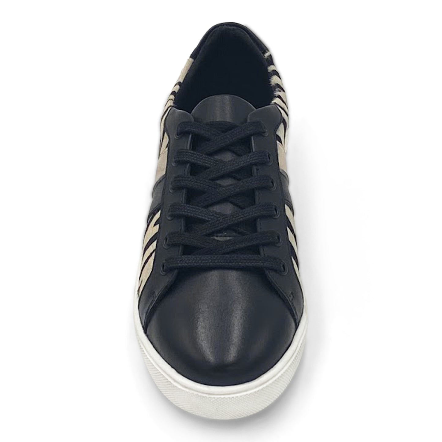 FRONT VIEW OF ZEBRA PRINT WIDE FIT LACE UP TRAINER