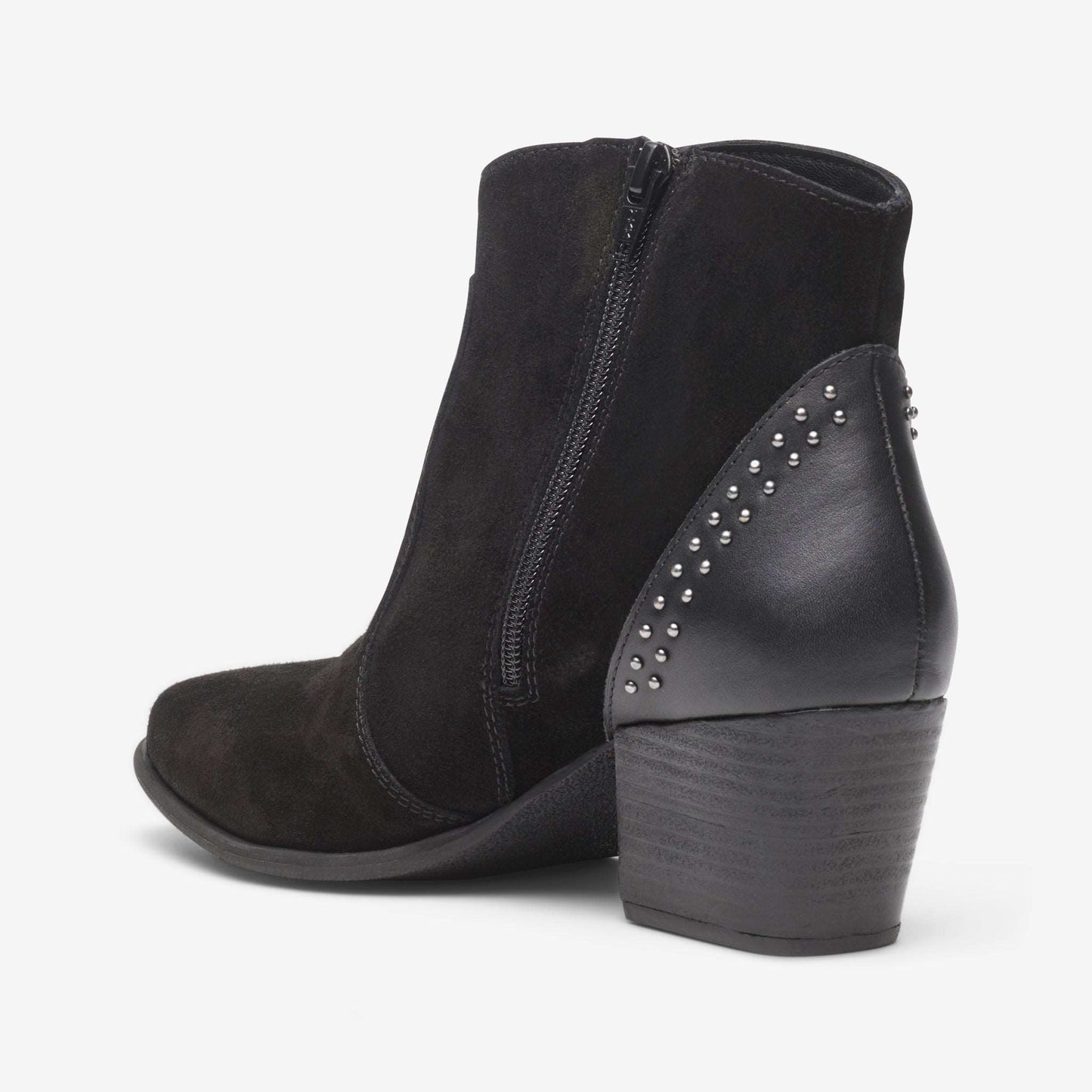 Rear view of stud back suede wide fit ankle boot
