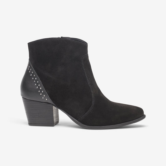 Side view of stud back suede wide fit ankle boot