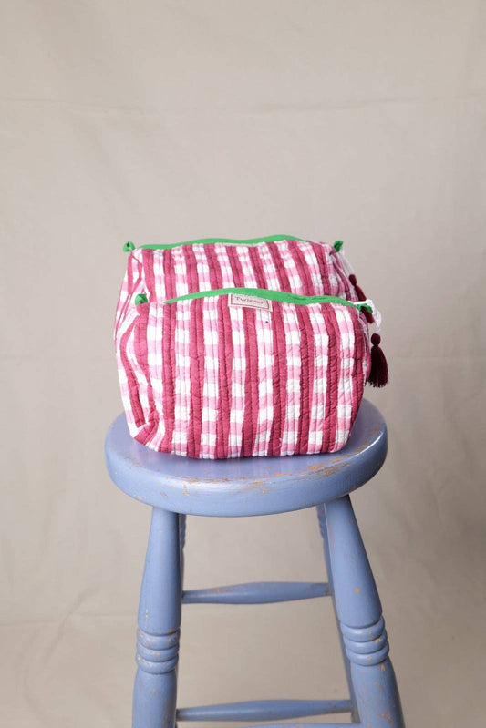 Quilted Wash Bag - Red and Pink Gingham: Large