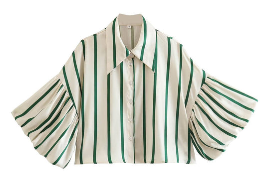 Green Stripe Sleeve Detail Stripe Shirt
