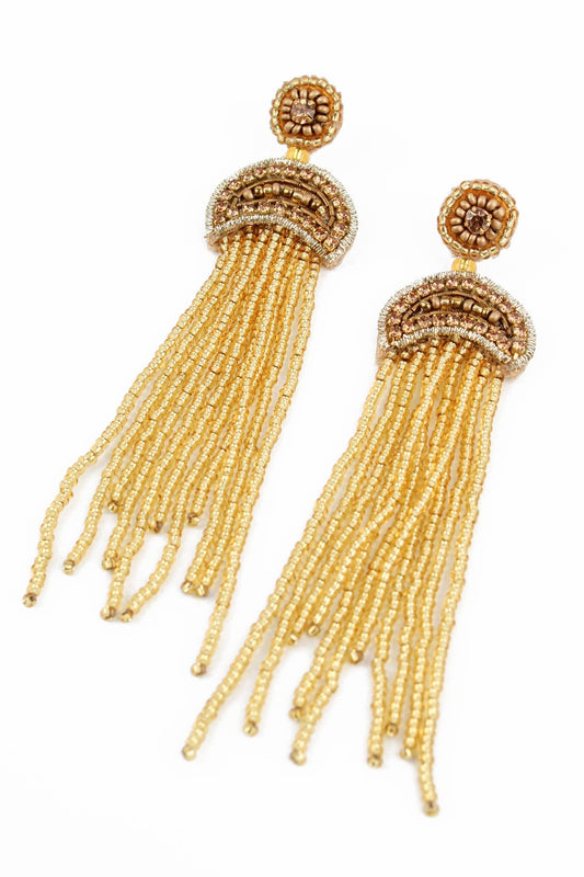 Gold Beaded Tassel Earring