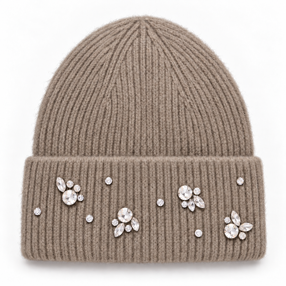 Beige Crystal Embellish Beanie