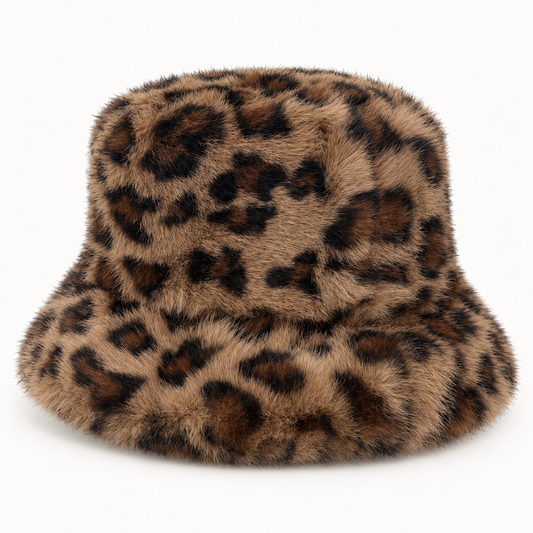 Leopard Faux Fur Bucket Hat