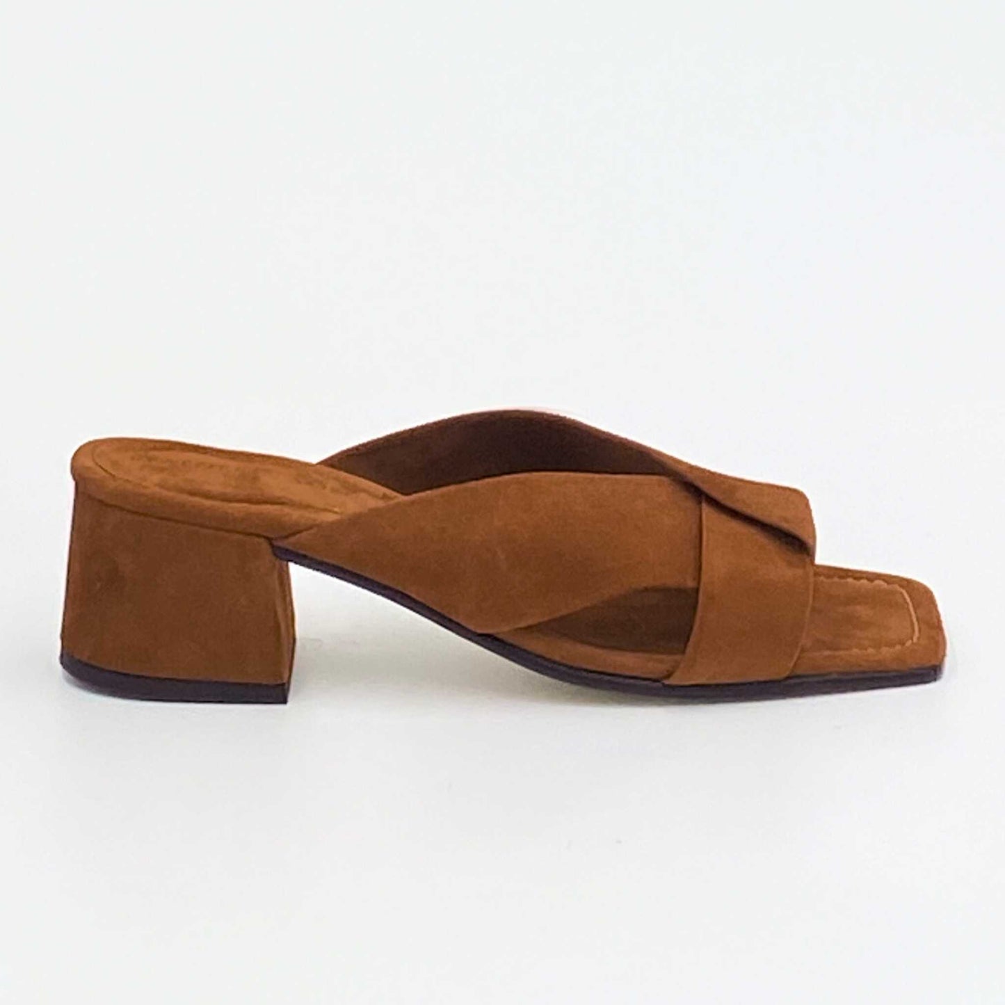 Tan Suede Wide Fit Block Heel Sandal