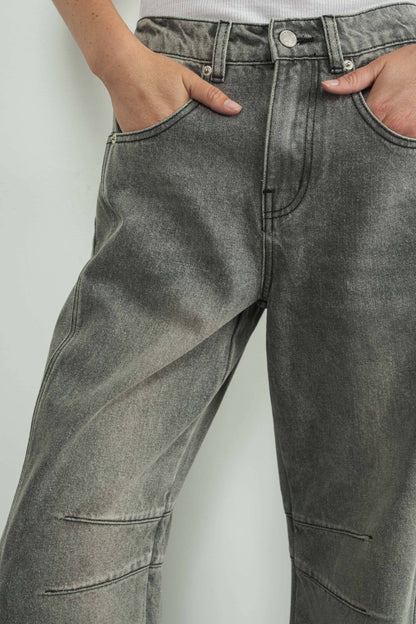 Grey Barrel Leg Jean with Elasticated Waist