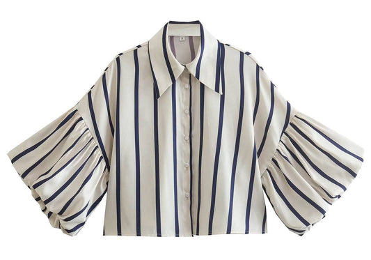 Navy Sleeve Detail Stripe Shirt