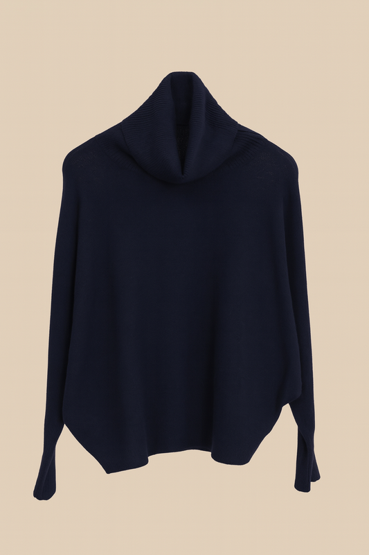 Navy Turtle Neck Cashmere Blend Jumper