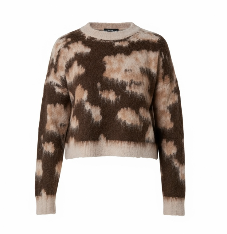 Brown Brushed Yarn Abstract Print Jumper